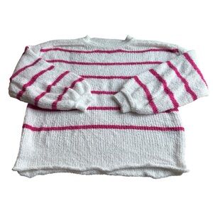 POL White and Pink Striped Women's Sweater